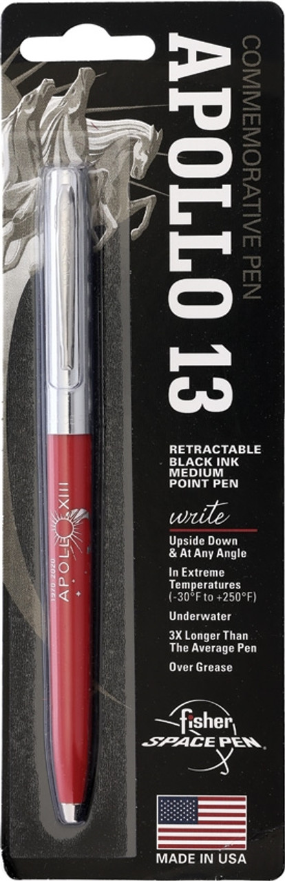 Fisher Space Pens Apollo 13 50th Anniversary Plastic Barrel Cap-O-Matic Space Pen (FP001273) PR4 Black Ink, red Barrel, Chrome Cap