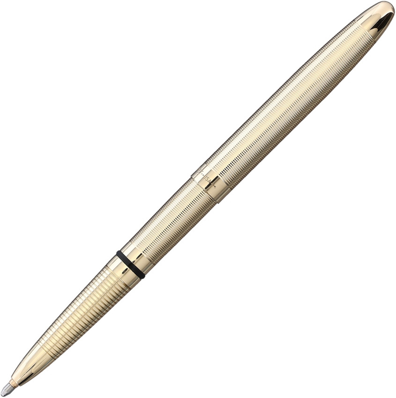 Fisher Space Pens Bullet (FP843088) 3.75" Lacquered Brass Barrel, Lacquered Brass Cap, PR4 Black Ink, Medium Point