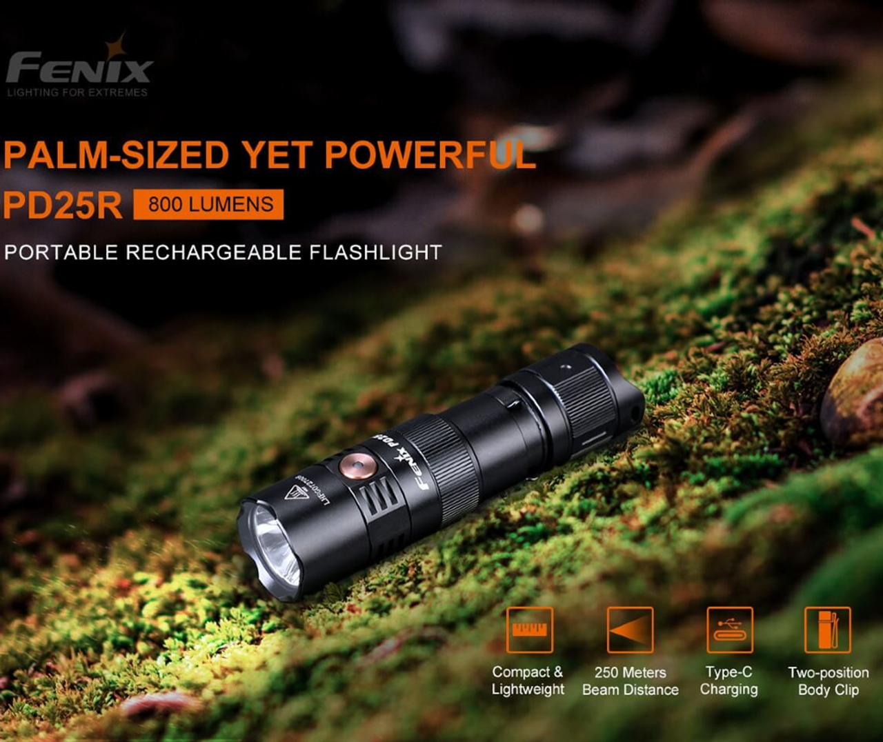 Fenix PD25R Rechargeable EDC Flashlight, 880 Lumens - PD25R