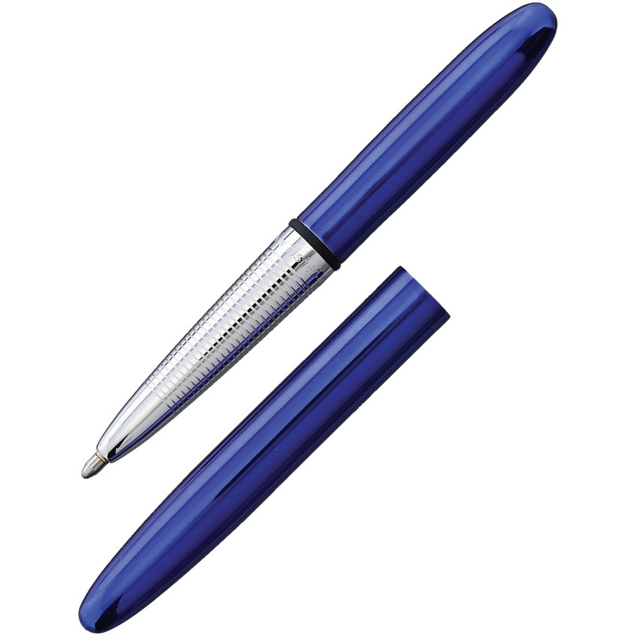 Fisher Space Pens Bullet (FP842609) 3.75" Blue and Chrome Barrell, Blue Cap, PR4 Black Ink, Medium Point