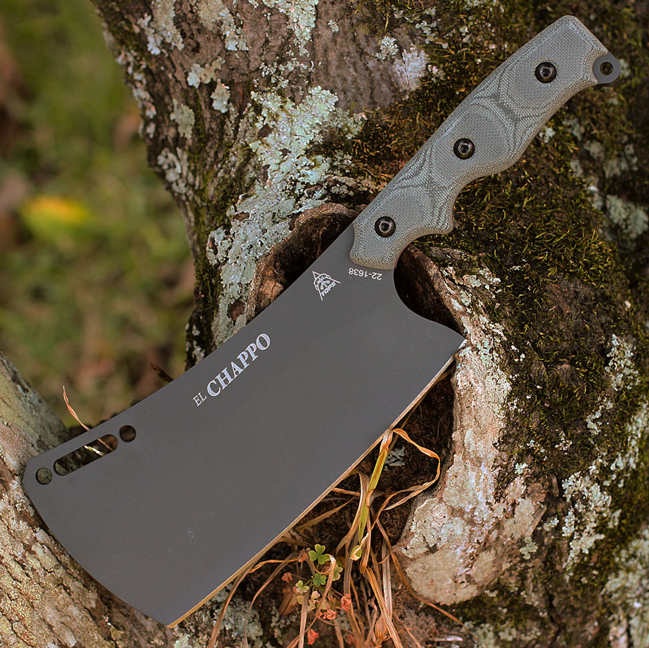 TOPS Knives El Chappo (TPECHA02) 6" Sniper Gray 1095 Clever Style Plain Blade, Black Canvas Micarta Handle