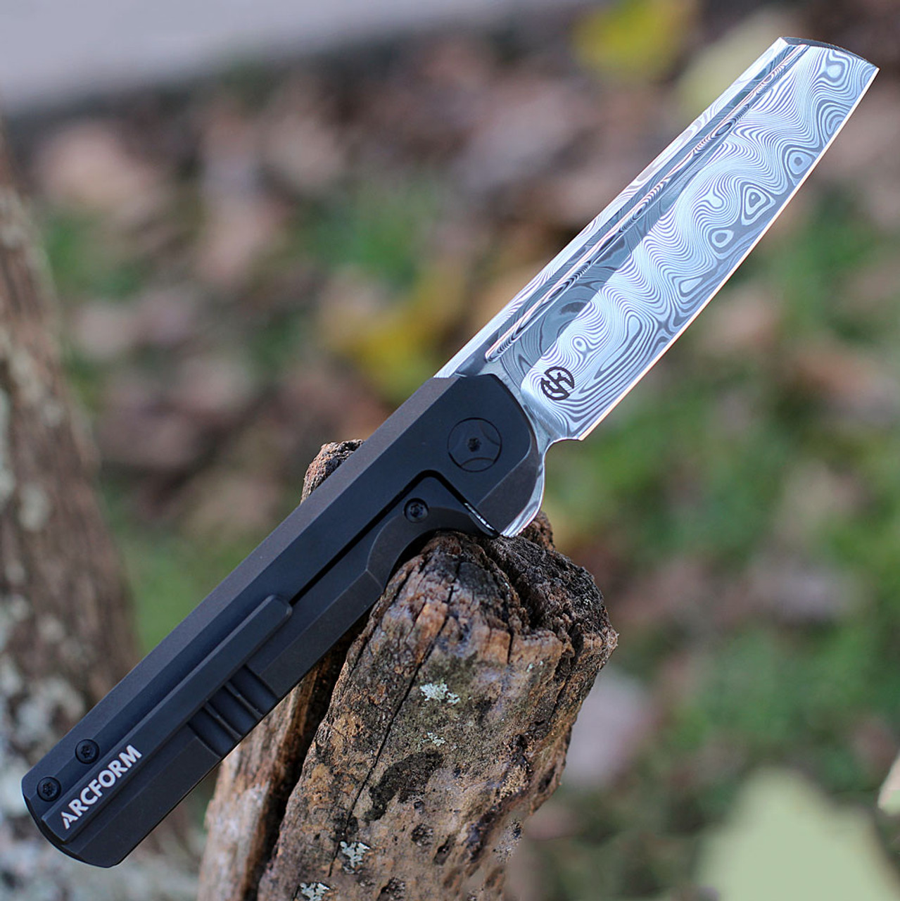 Arcform Slimfoot Folding - 3.5" Damasteel Sheepsfoot Blade, Titanium Framelock with Carbon Fiber