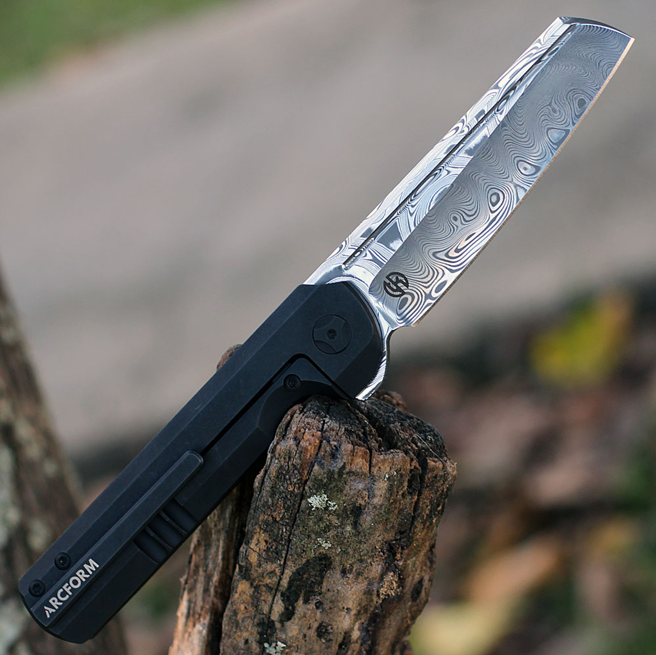 Arcform Darcform Slimfoot Folding - 3.5" Damasteel Sheepsfoot Blade, Black Titanium Handle