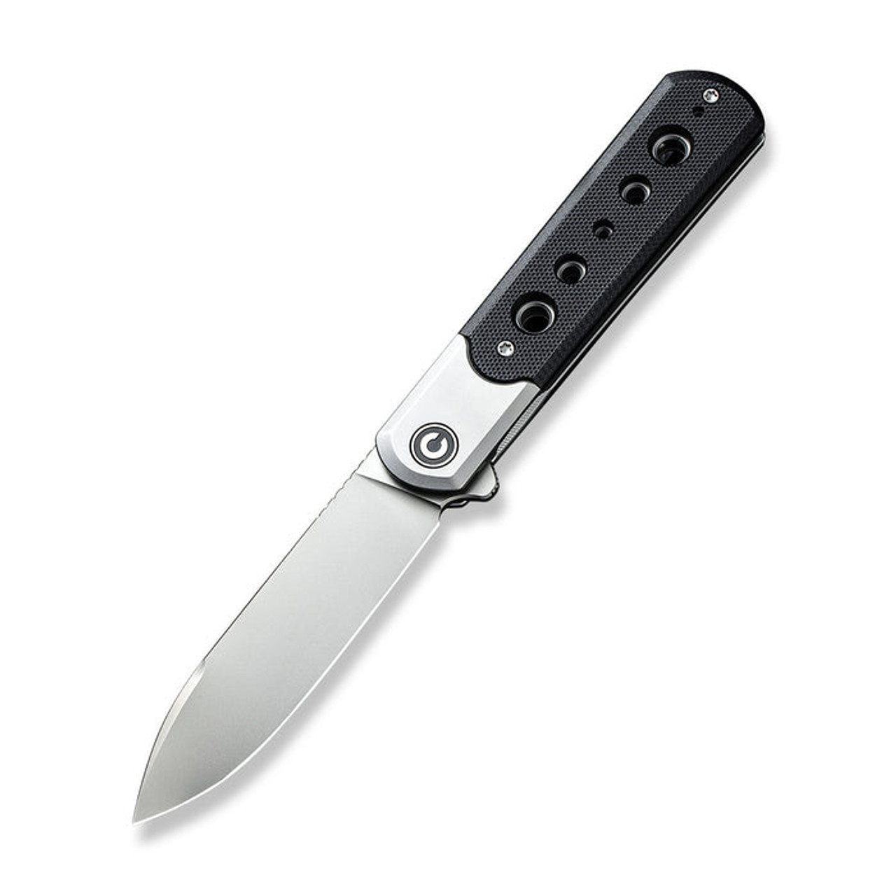 Civivi Banneret Folding Knife (CIVC20040CPM-D2) 3.48 in Bead Blast Nitro-V Drop Point Blade, Black Stainless Steel w/ G-10 inlays Handle