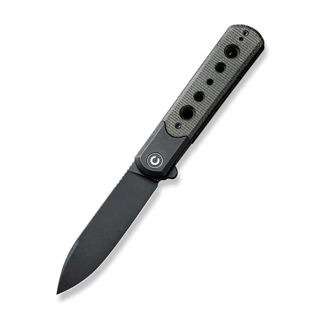 Civivi Banneret Folding Knife (CIVC20040D1) 3.48 in Blackwash Nitro-V Drop Point Blade, Black Stainless Steel w/ Green Micarta Inlays Handle