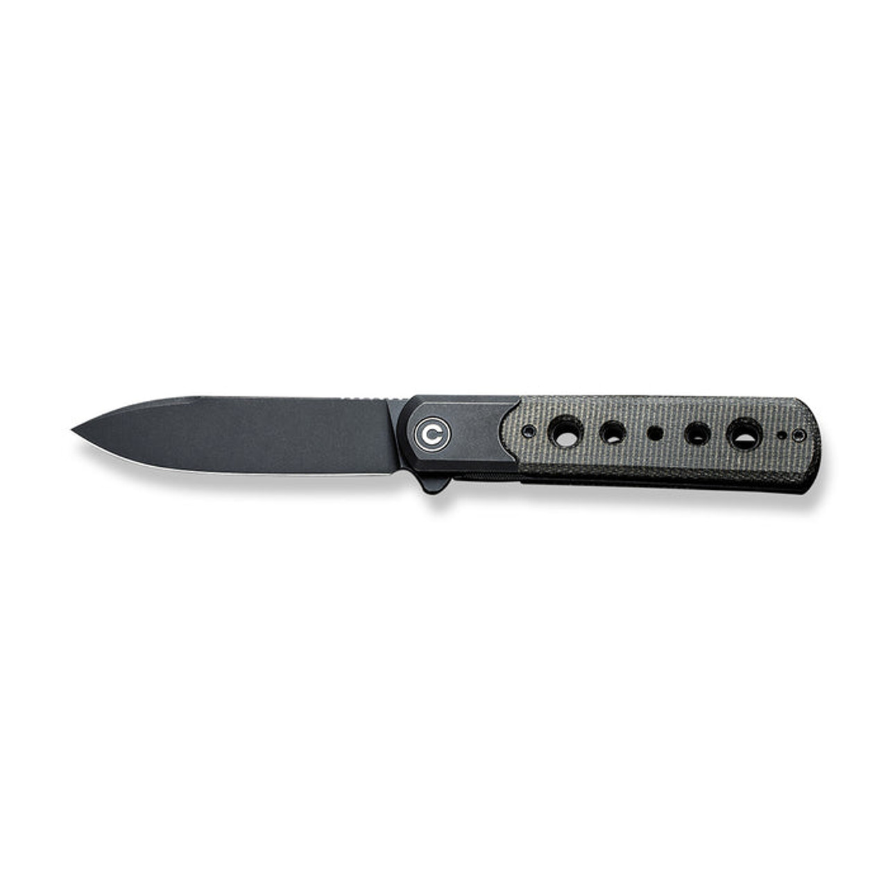 Civivi Banneret Folding Knife (CIVC20040D1) 3.48 in Blackwash Nitro-V Drop Point Blade, Black Stainless Steel w/ Green Micarta Inlays Handle