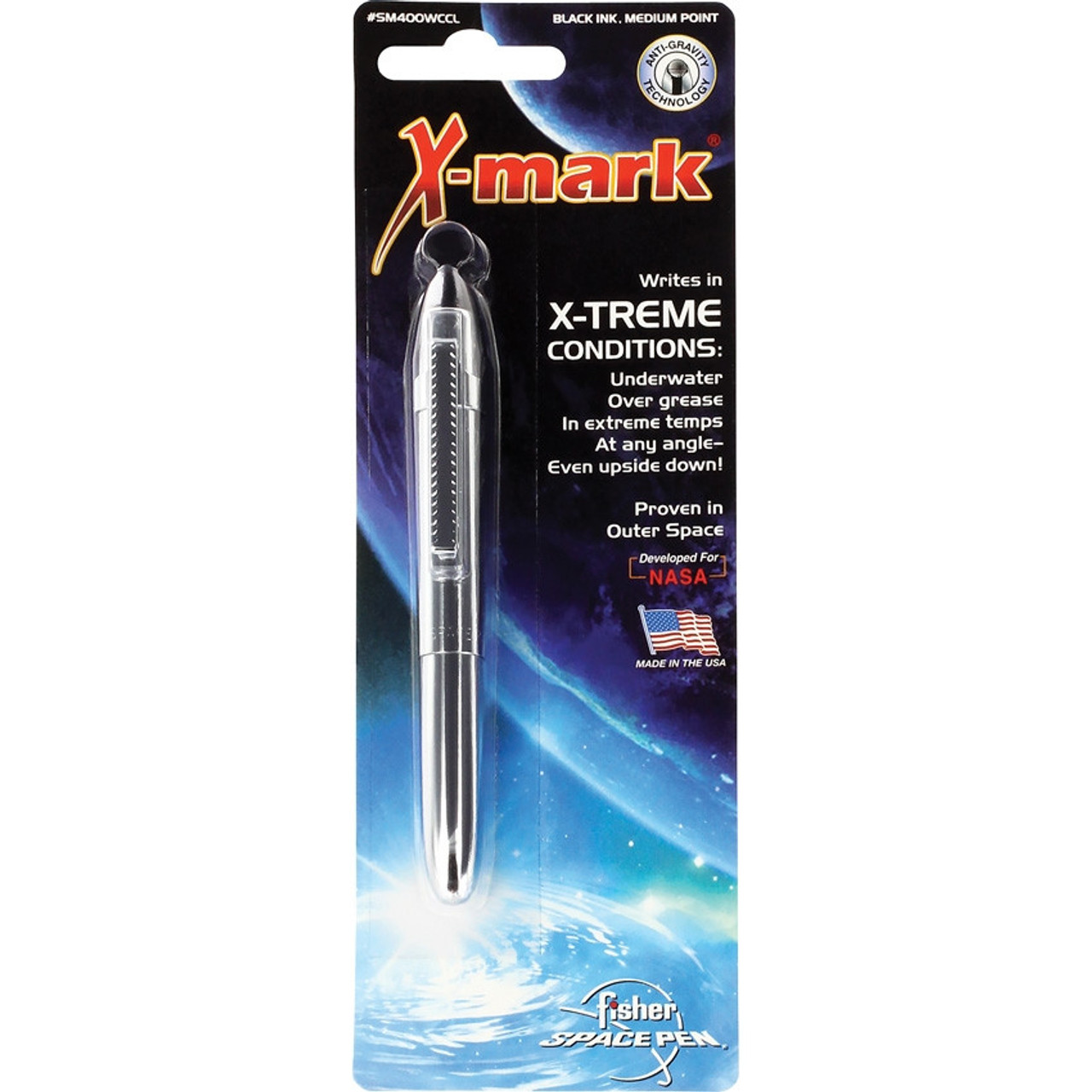 Fisher Space Pens X-Mark Space Pen (FP811131) PR4 Black Ink, Chrome Barrell, Chrome Clip