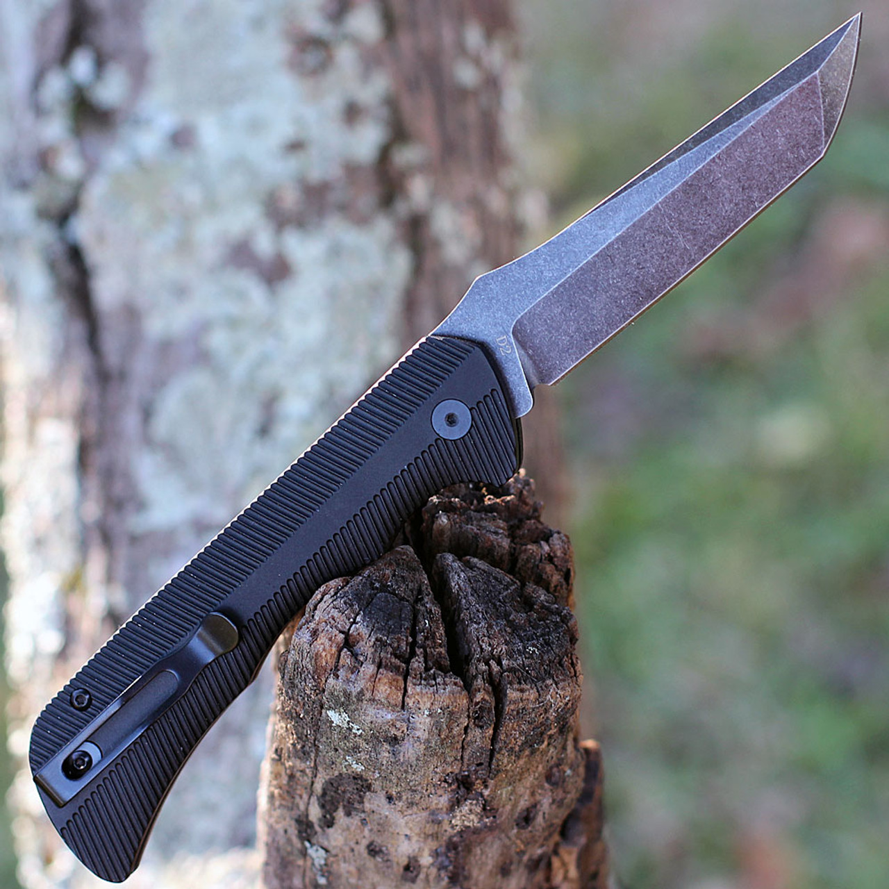 Templar Knife Auto Assist Folding (AA-ABK-221)-3.25 in Black Powder CPM-D2 Stonewash Tanto Blade, Black Aluminum Handle