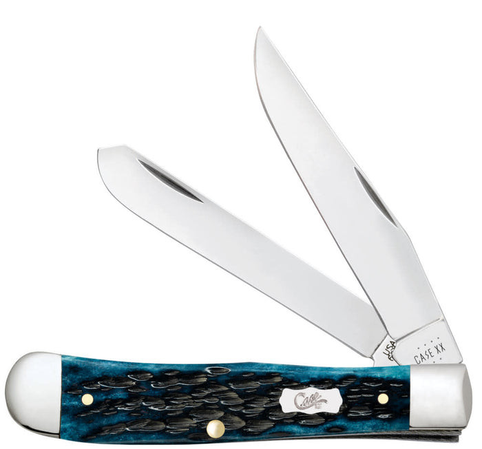 Case Trapper 51850- Tru-Sharp Surgical Stainless Steel,Handle (7254 SS) Pocket Worn® Peach Seed Jig Mediterranean Blue Bone Handle - 6254 SS