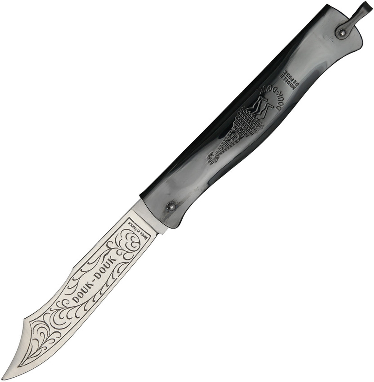 Douk-Douk Giant Folding Knife (D815G) 4.5" Carbon Steel Bowie Blade, Black Steel Handle