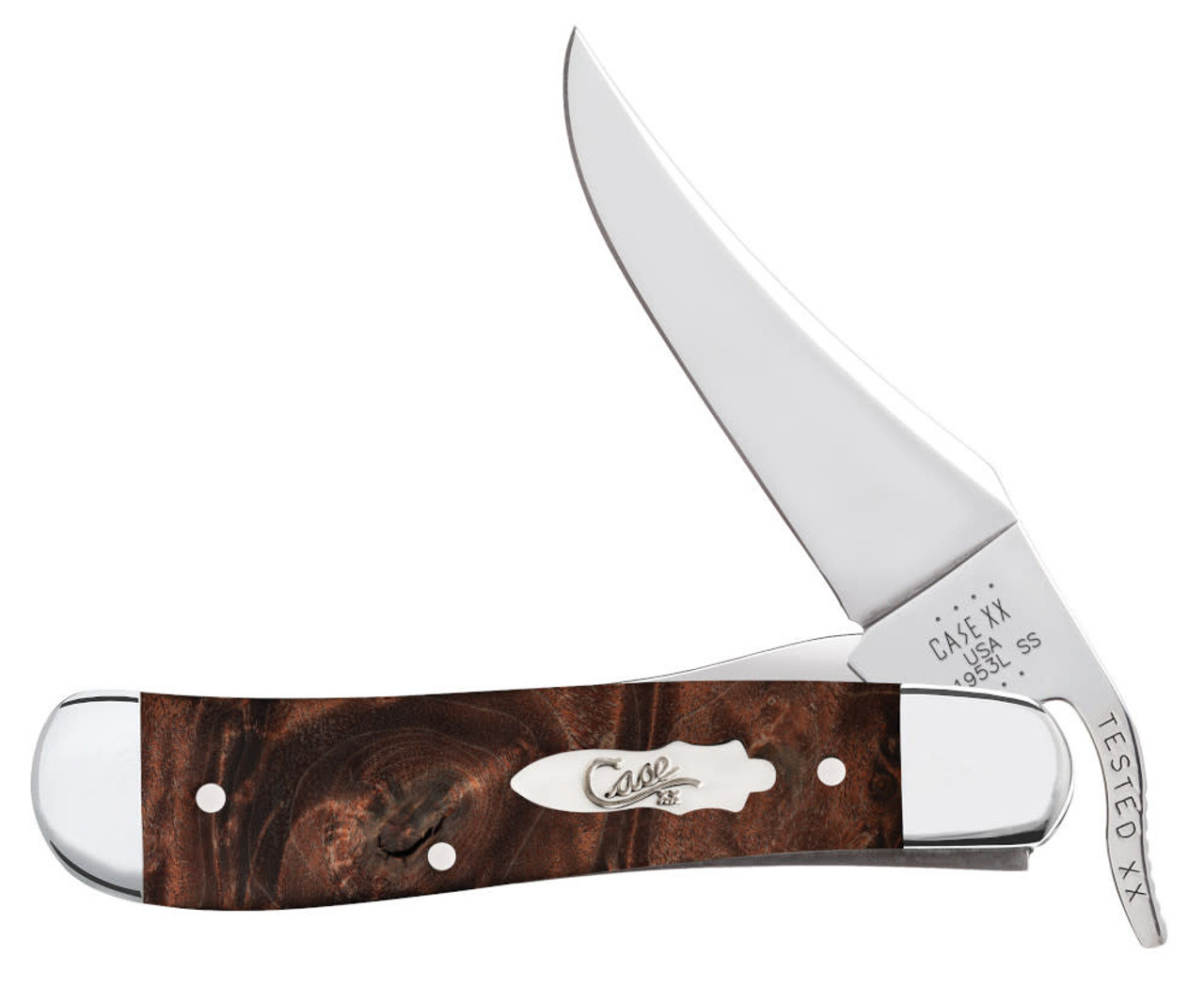 Case Russlock 64068- Tru-Sharp Stainless Steel Clip Blade, Smooth Brown Maple Wood Handle (71953L SS)