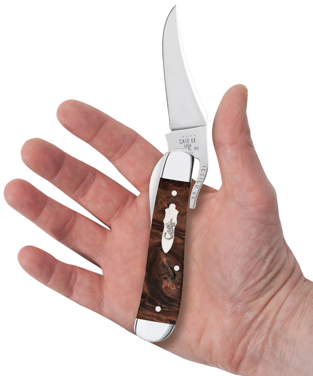 Case Russlock 64068- Tru-Sharp Stainless Steel Clip Blade, Smooth Brown Maple Wood Handle (71953L SS)