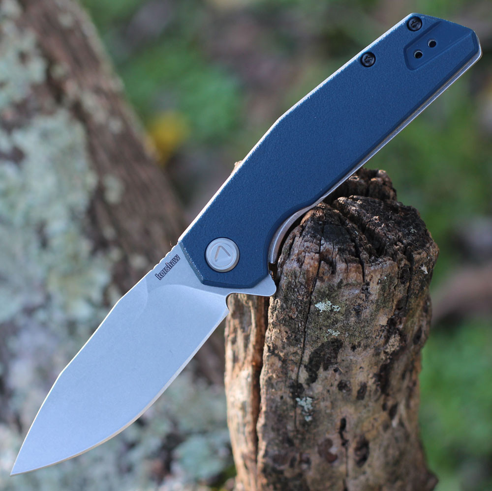 Kershaw Lucid 2036 assisted opening knife profile view showing 3.2 inch stonewashed clip point blade.
