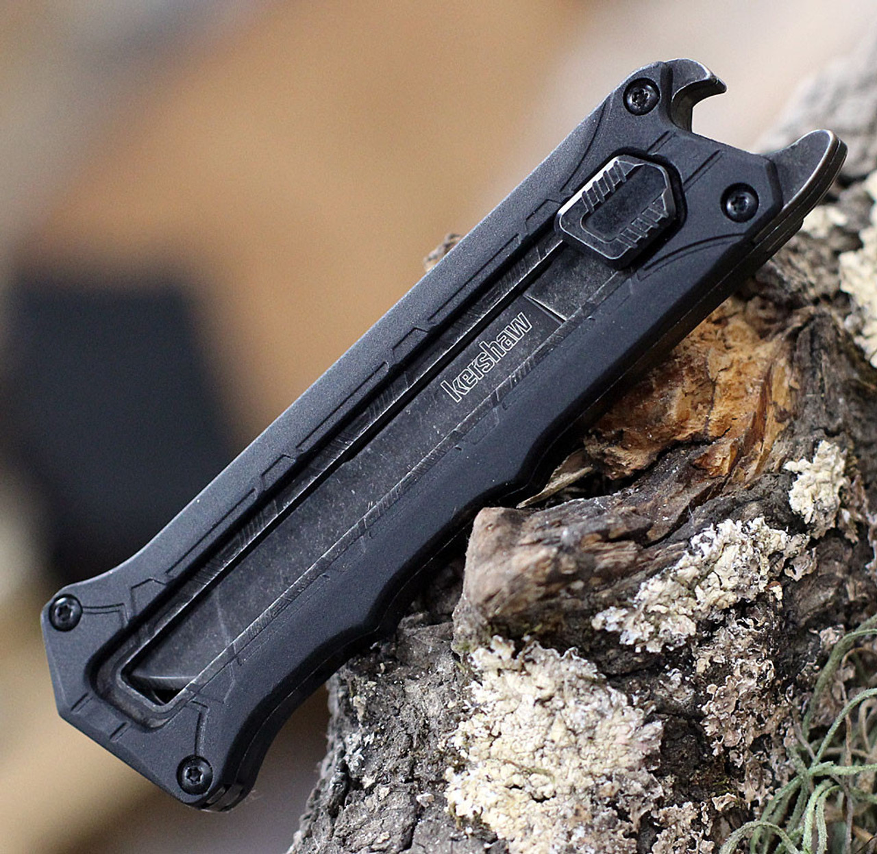 Kershaw Interstellar Manuel OTF (1195) 2.7 in 8Cr13MoV Blackwash Tanto Partially Serrated Blade Black GFN Handle