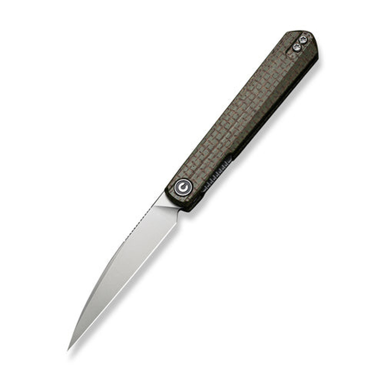 Civivi Clavi Front Flipper (C21019-3) 3.06" Silver Bead Blasted Nitro-V Wharncliffe Plain Blade, Green Burlap Micarta Handle