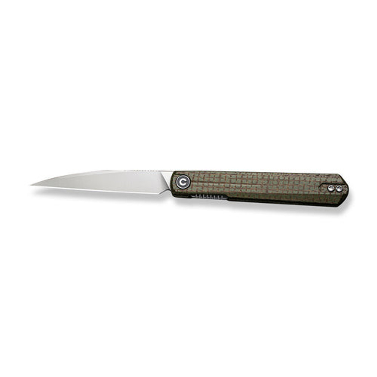 Civivi Clavi Front Flipper (C21019-3) 3.06" Silver Bead Blasted Nitro-V Wharncliffe Plain Blade, Green Burlap Micarta Handle