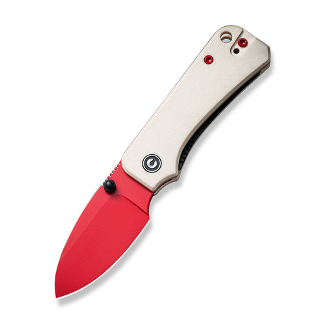 Civivi Baby Banter Thumb Stud Knife (C19068S-7) 2.34" Red Coated Nitro-V Drop Point Blade, Ivory G10 Handle