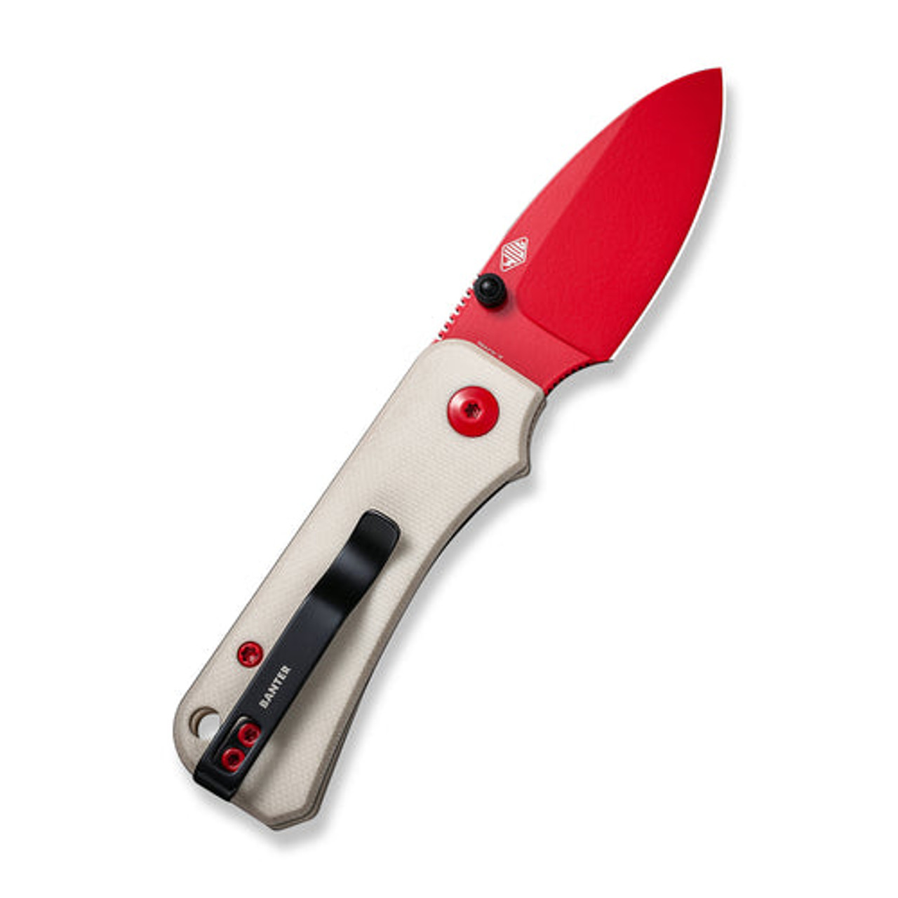 Civivi Baby Banter Thumb Stud Knife (C19068S-7) 2.34" Red Coated Nitro-V Drop Point Blade, Ivory G10 Handle