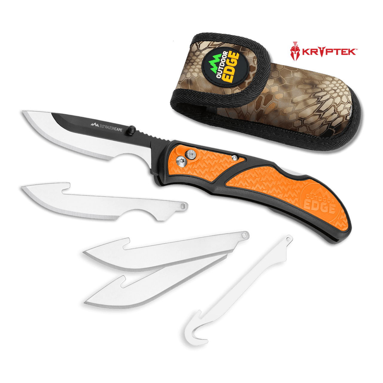 Outdoor Edge 3.0" RazorCape RCB30-10C, 3.0" Japanese 420J2 Stainless Interchangeable Blades, Black Grivory w/ Orange  Rubberized TPR Inserts Handle