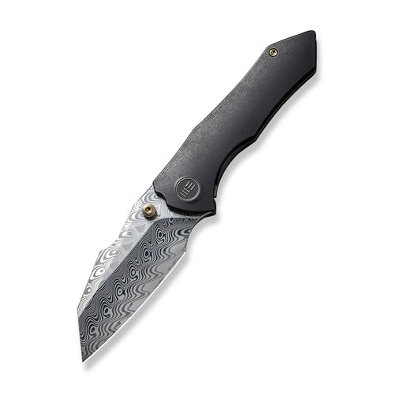 We Knife High-Fin (WE22005-DS1) 2.98" Hakkapella Damasteel Reverse Tanto Plain Blade, Black 6AL4V Titanium Handle