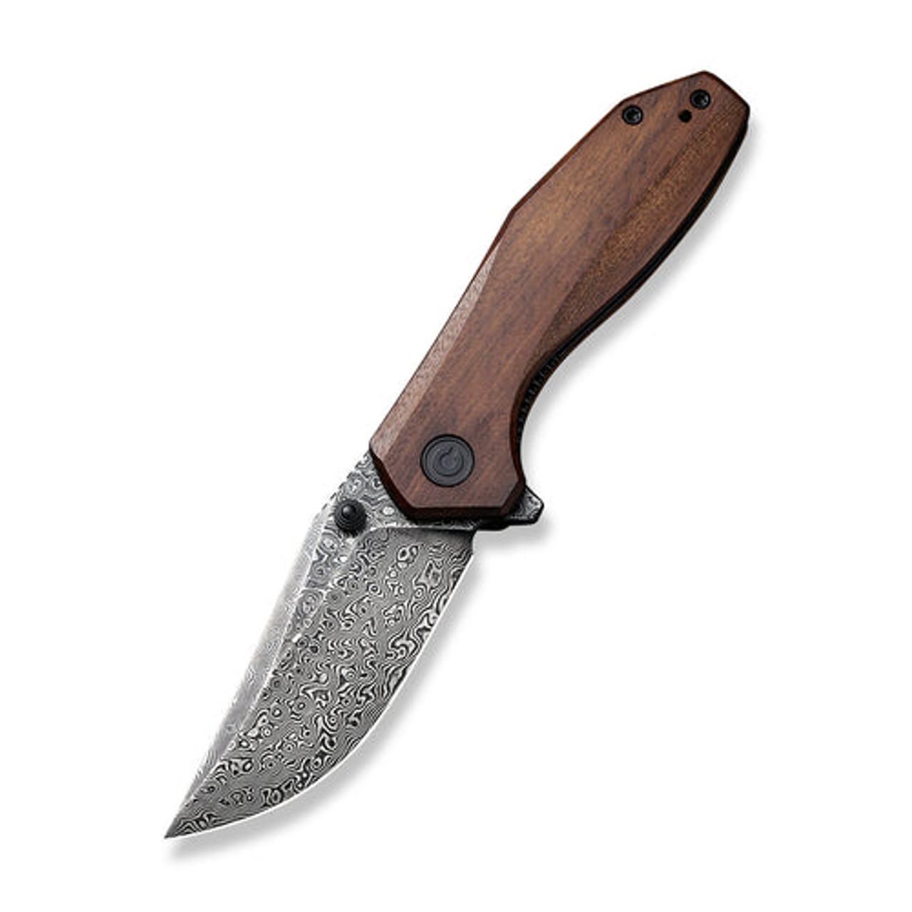 Civivi ODD 22 (C21032-DS1) 2.97" Black Hand Rubbed Damascus Plain Clip Point Blade, Cuibourtia Wood Handle