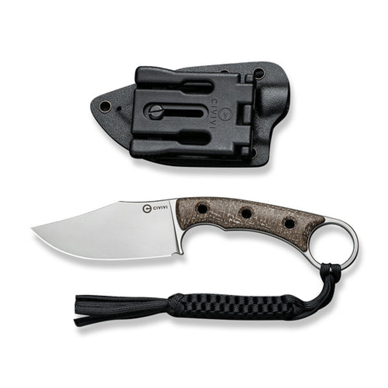 Civivi Midwatch Fixed Blade Knife (C20059B-2) 3.39" Silver Bead Blasted Bohler N690 Plain Clip Point Blade, Brown Burlap Micarta Handle
