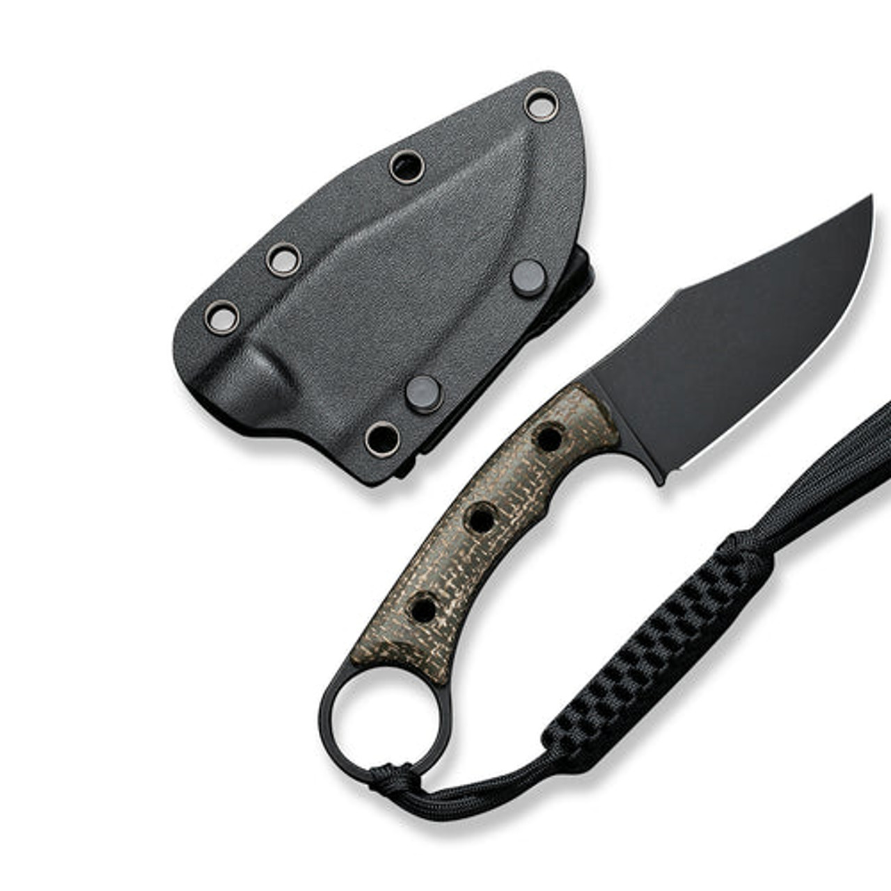 Civivi Midwatch Fixed Blade Knife (C20059B-3) 3.39" Black Stonewashed Bohler N690 Plain Clip Point Blade, Green Burlap Micarta Handle