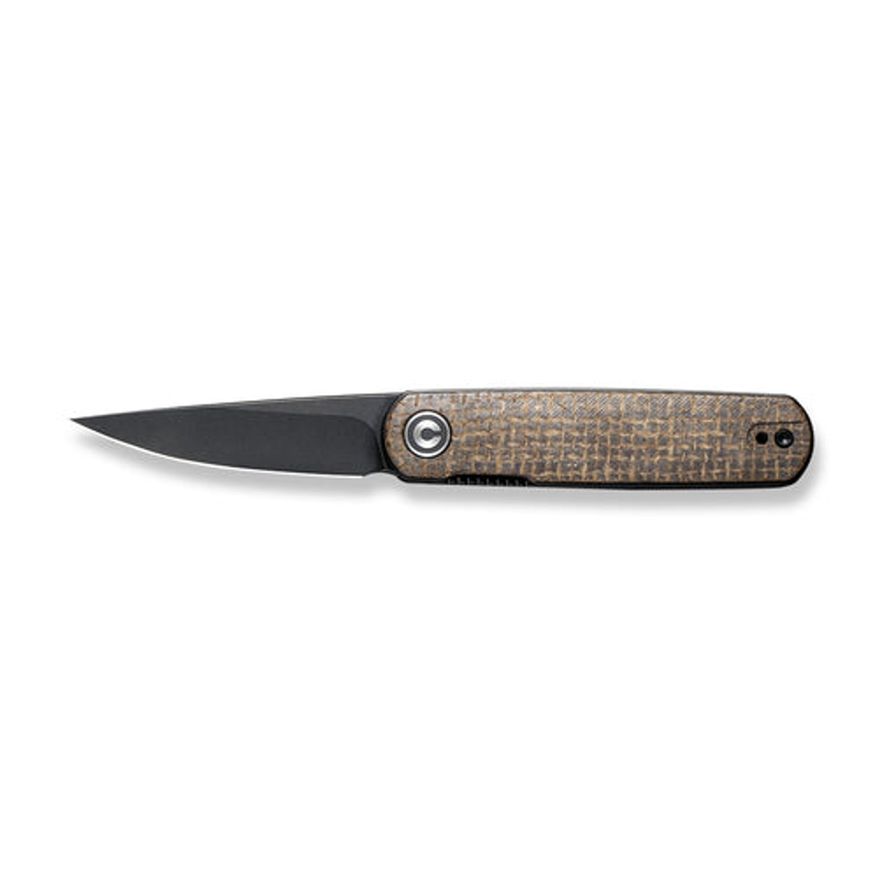 Civivi Lumi Front Flipper Knife (C20024-5) 2.56" Black Stonewashed 14C28N Plain Drop Point Blade, Brown Burlap Micarta Handle