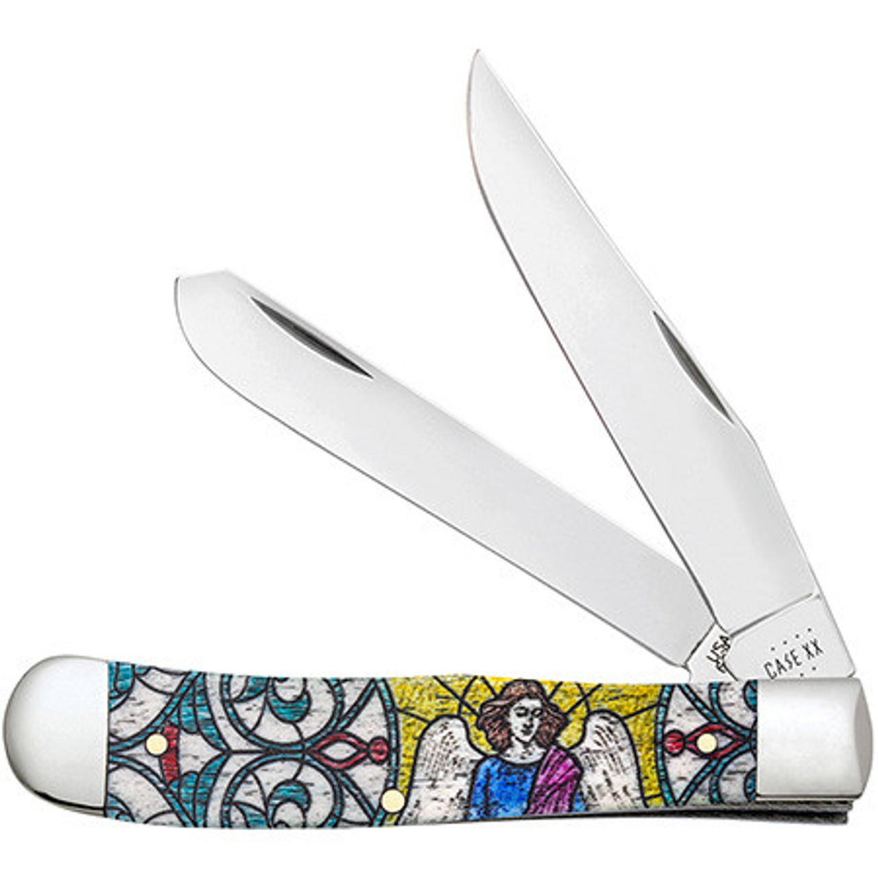 Case Trapper 38818 - Tru-Sharp Surgical Stainless Steel Clip and Spey Blade, Stained Glass Angel Natural Bone Color Wash Handle (6254 SS)