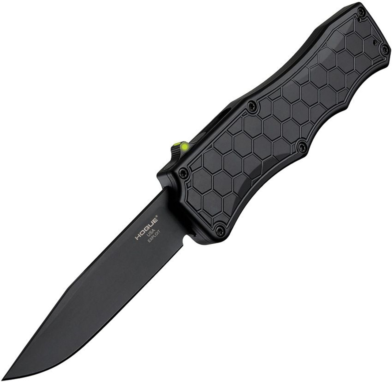 Hogue Exploit OTF Automatic (HO34057) 3.5" Clip Point S30VN Black PVD Finish Plain Blade, Matte Black Aluminum Frame - Tritium Infused Trigger