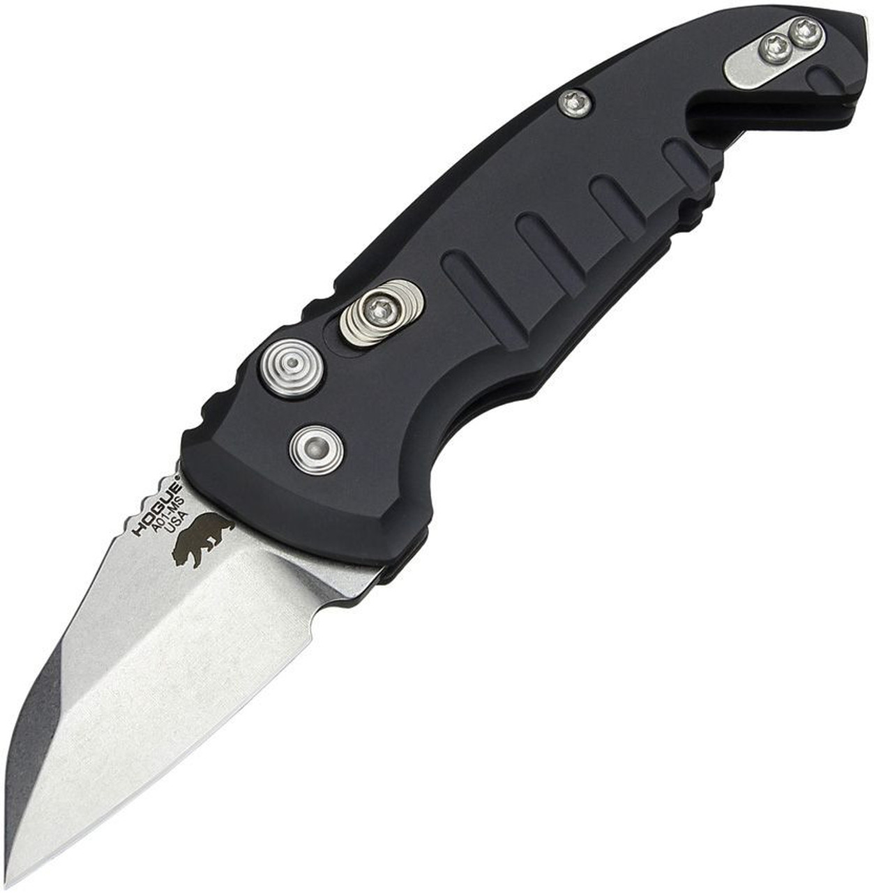 Hogue A01 Microswitch Automatic (HO24140) 1.95" Wharncliffe 154CM Tumble Finished Blade, Black Aluminum Frame