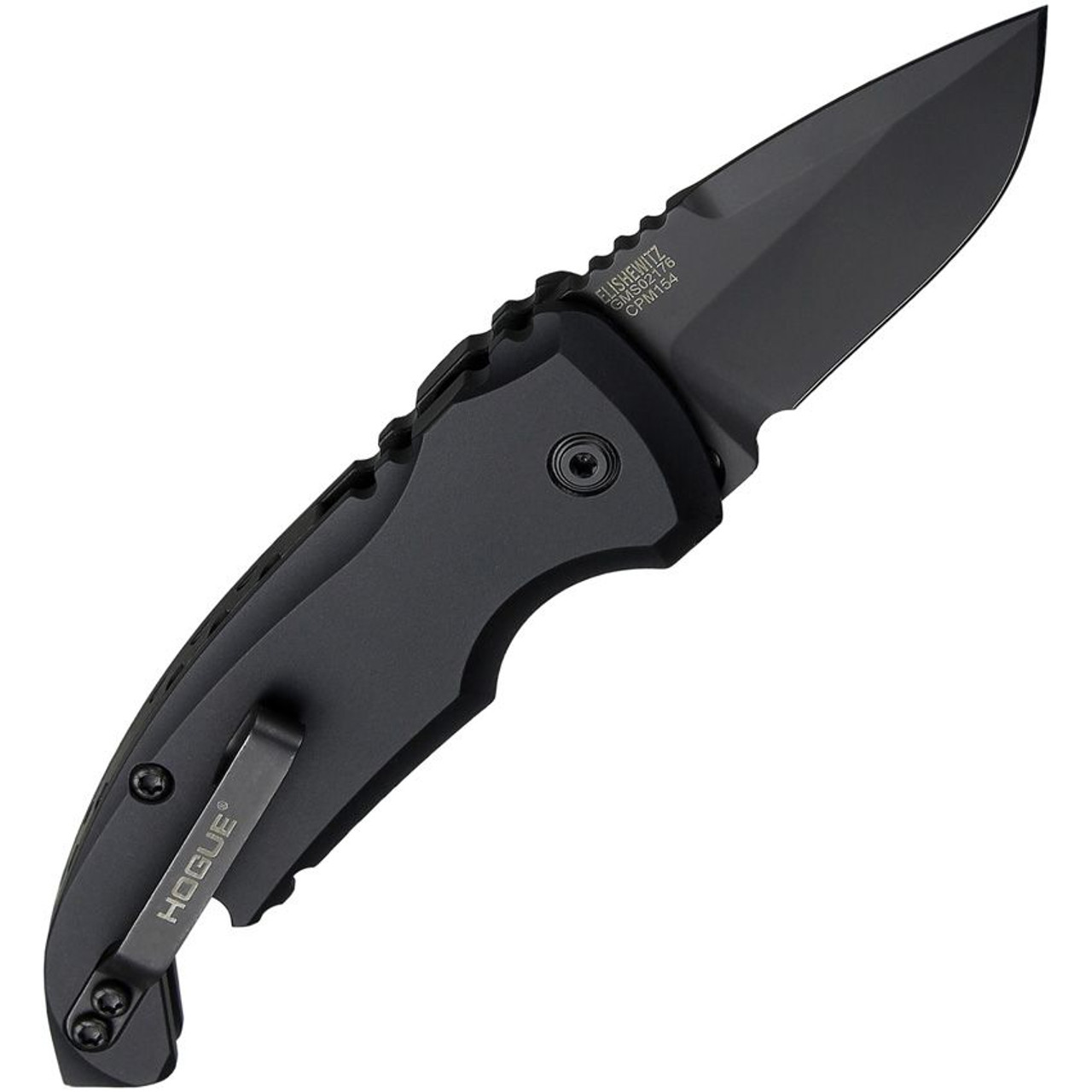 Hogue A01 Microswitch Automatic (HO24126) 1.95" Drop Point 154CM Black Cerakote Finish Blade, Matte Black Aluminum Frame