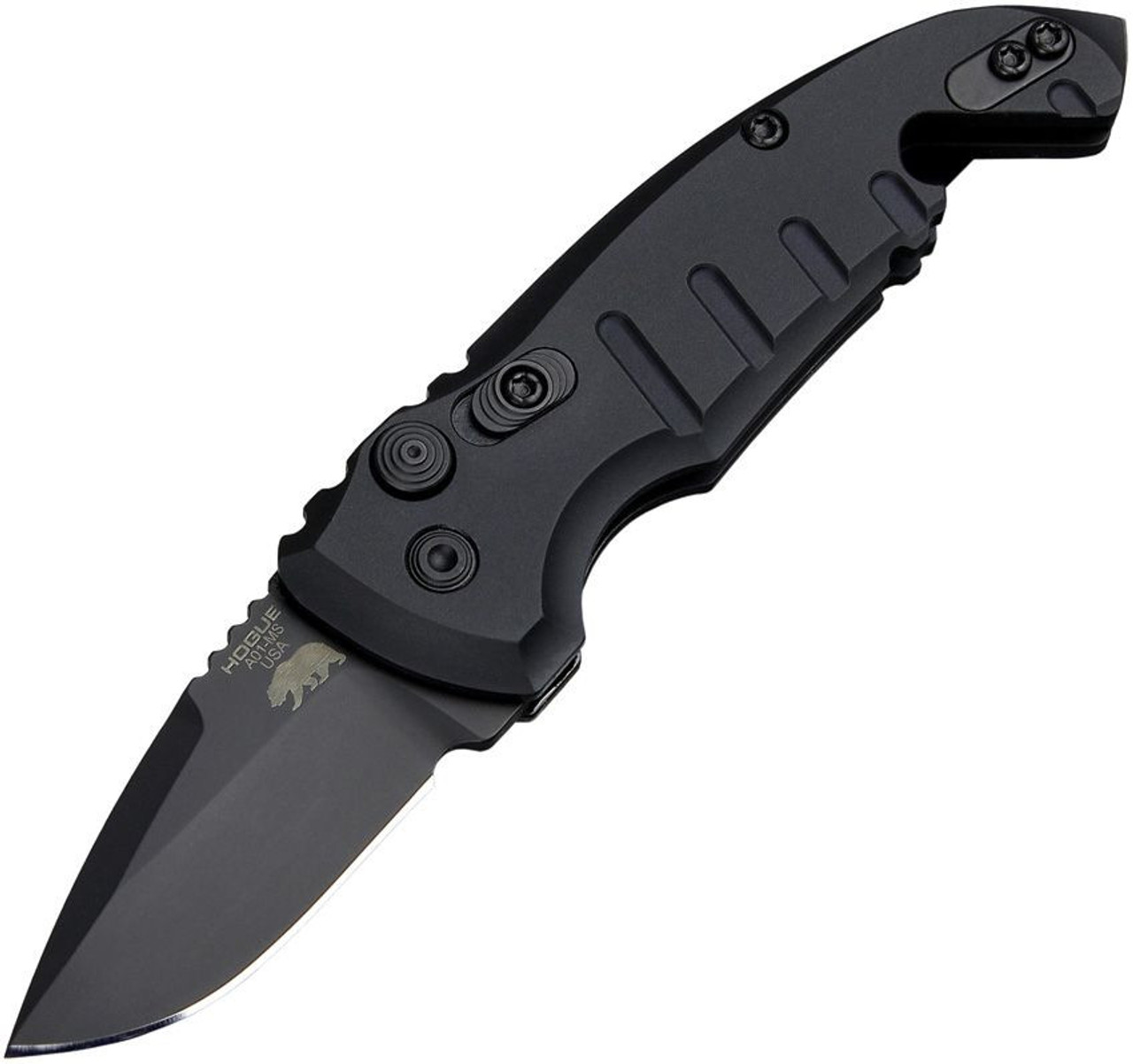 Hogue A01 Microswitch Automatic (HO24126) 1.95" Drop Point 154CM Black Cerakote Finish Blade, Matte Black Aluminum Frame