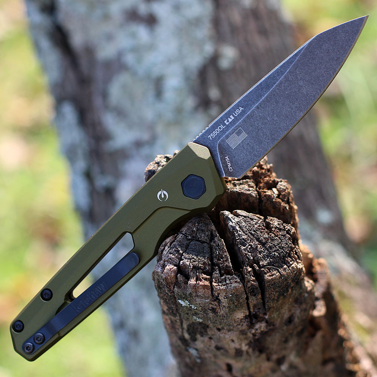 Kershaw Launch 11 Automatic Knife (7550OL)- 2.75" Blackwashed CPM-154 Drop Point Blade, OD Green Aluminum Handle