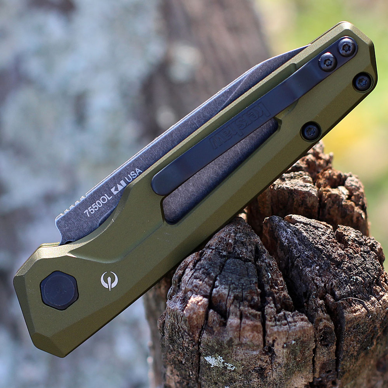 Kershaw Launch 11 Automatic Knife (7550OL)- 2.75" Blackwashed CPM-154 Drop Point Blade, OD Green Aluminum Handle