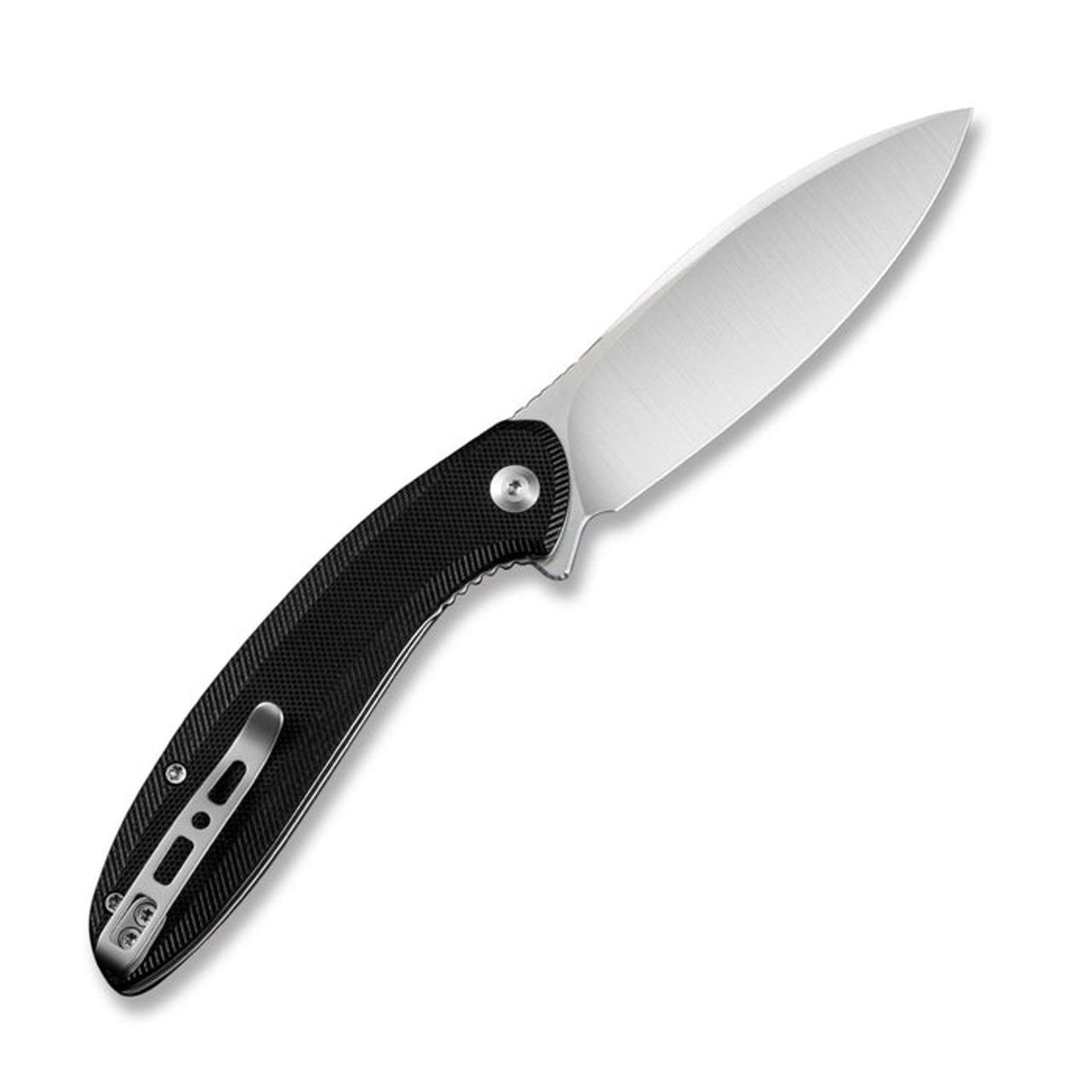 Sencut San Angelo Flipper Knife (S21003-1) 3.48" Satin 9Cr18MoV Drop Point Plain Blade, Black G-10 Handle