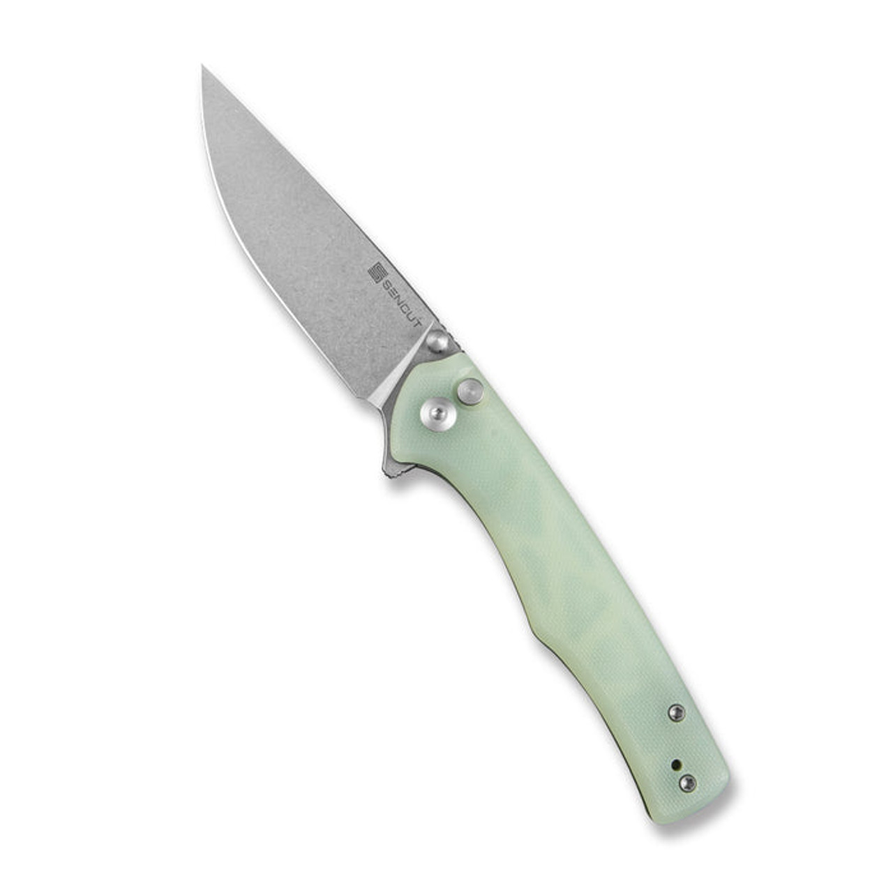 Sencut Crowley Flipper/Button Lock Knife (S21012-1) 3.48" Stonewashed D2 Drop Point Plain Blade, Natural Micarta Handle