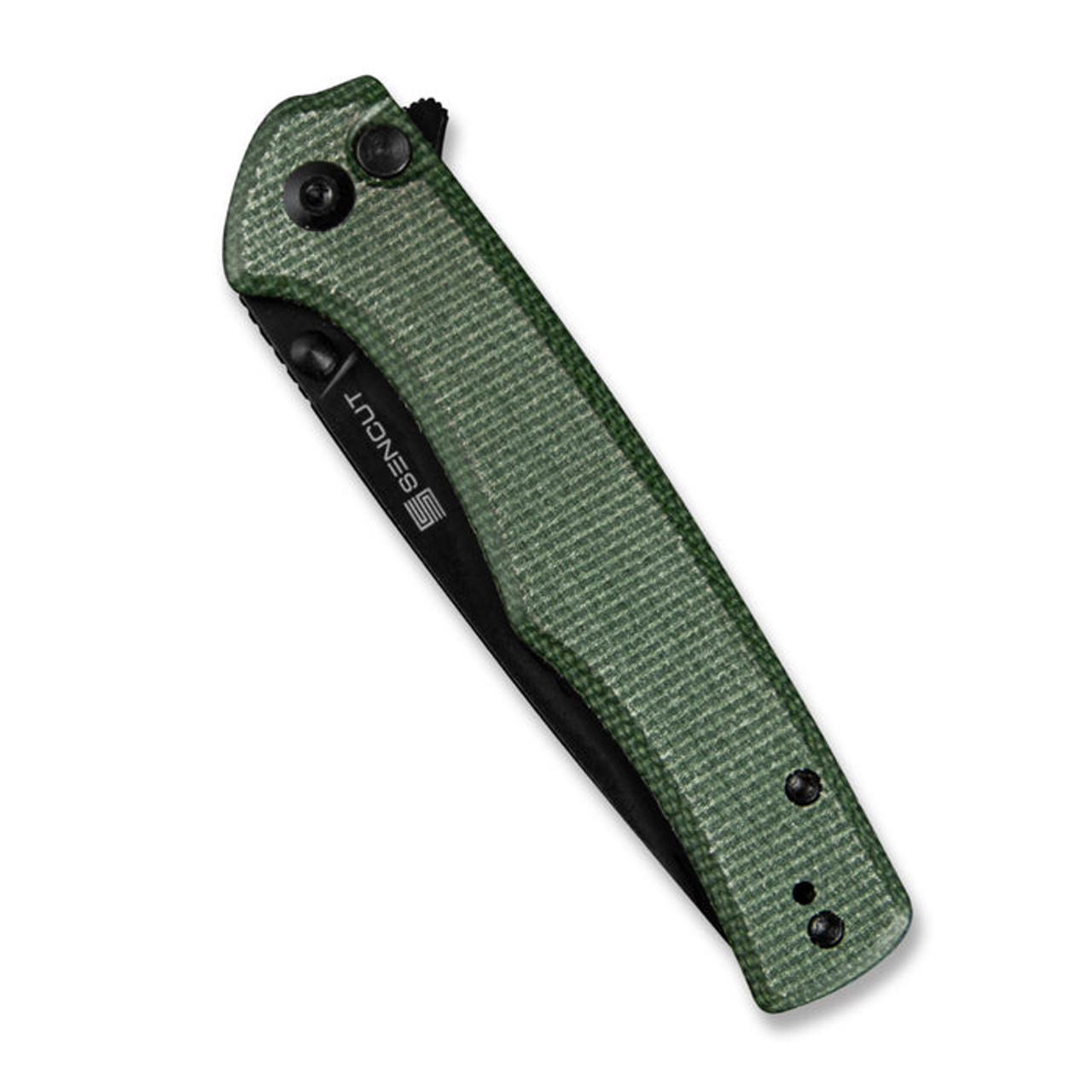 Sencut Crowley Flipper/Button Lock Knife (S21012-3) 3.48" Stonewashed D2 Drop Point Plain Blade, Green Micarta Handle