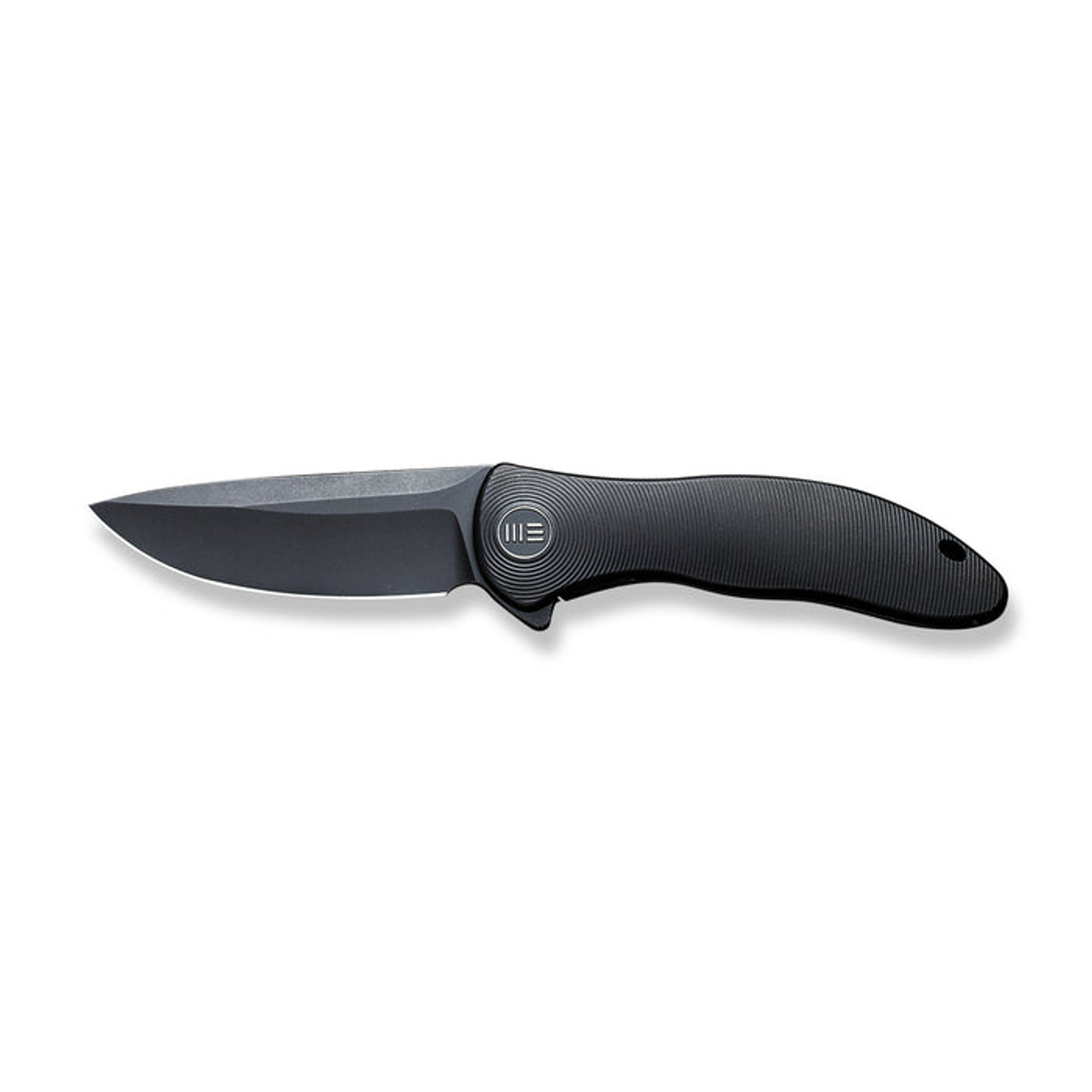 We Knife Synergy2v2 Flipper Knife (WE18046D-3) 3.49" CPM-20CV Black Stonewashed Drop Point Plain Blade, Black Titanium Handle
