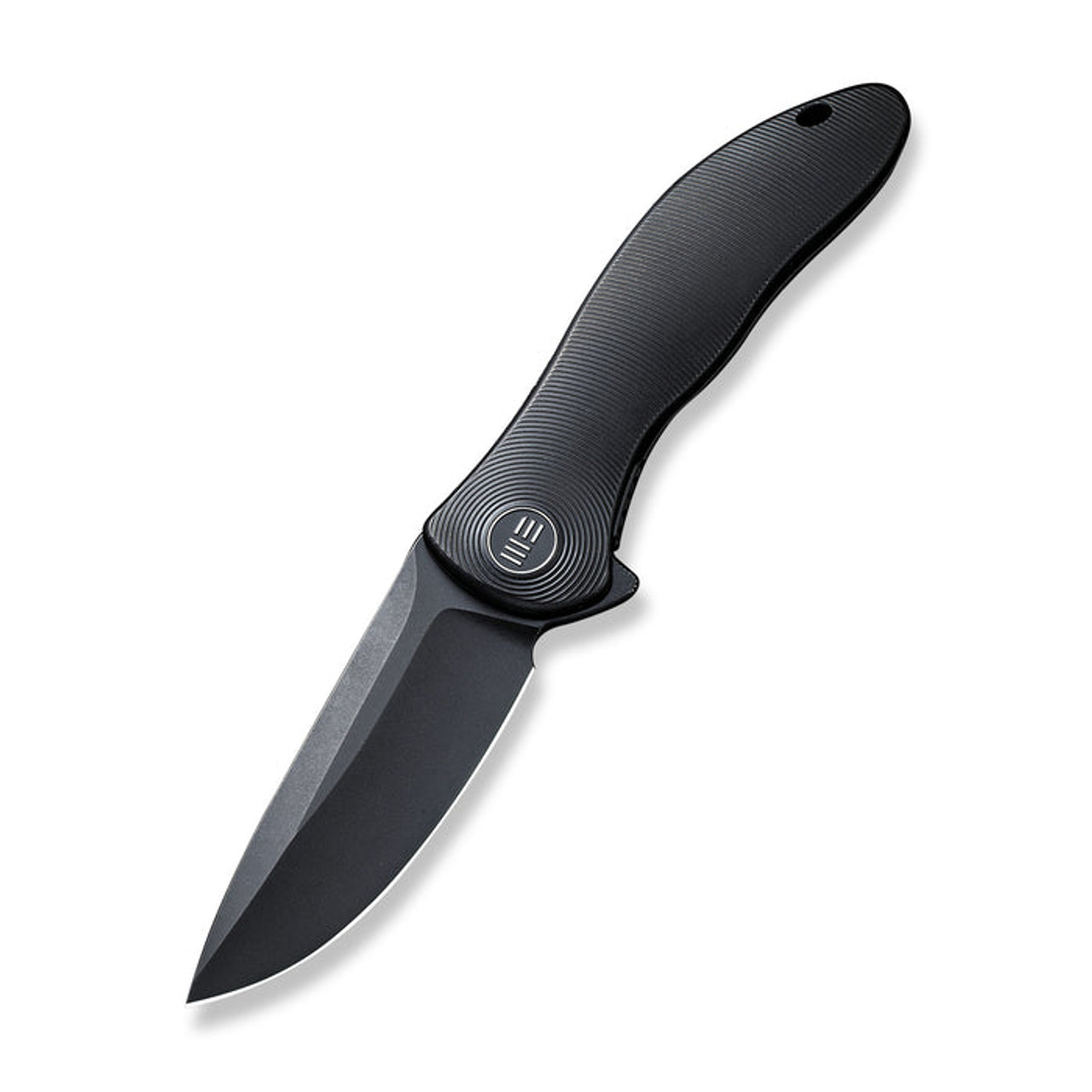 We Knife Synergy2v2 Flipper Knife (WE18046D-3) 3.49" CPM-20CV Black Stonewashed Drop Point Plain Blade, Black Titanium Handle