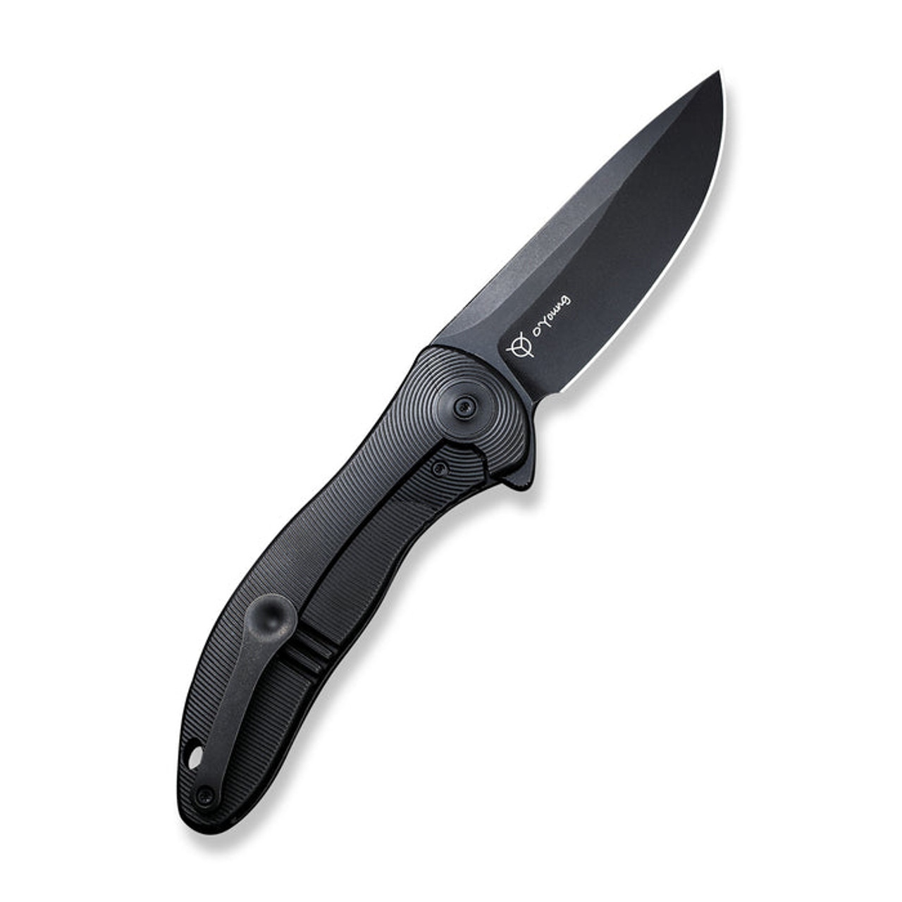 We Knife Synergy2v2 Flipper Knife (WE18046D-3) 3.49" CPM-20CV Black Stonewashed Drop Point Plain Blade, Black Titanium Handle