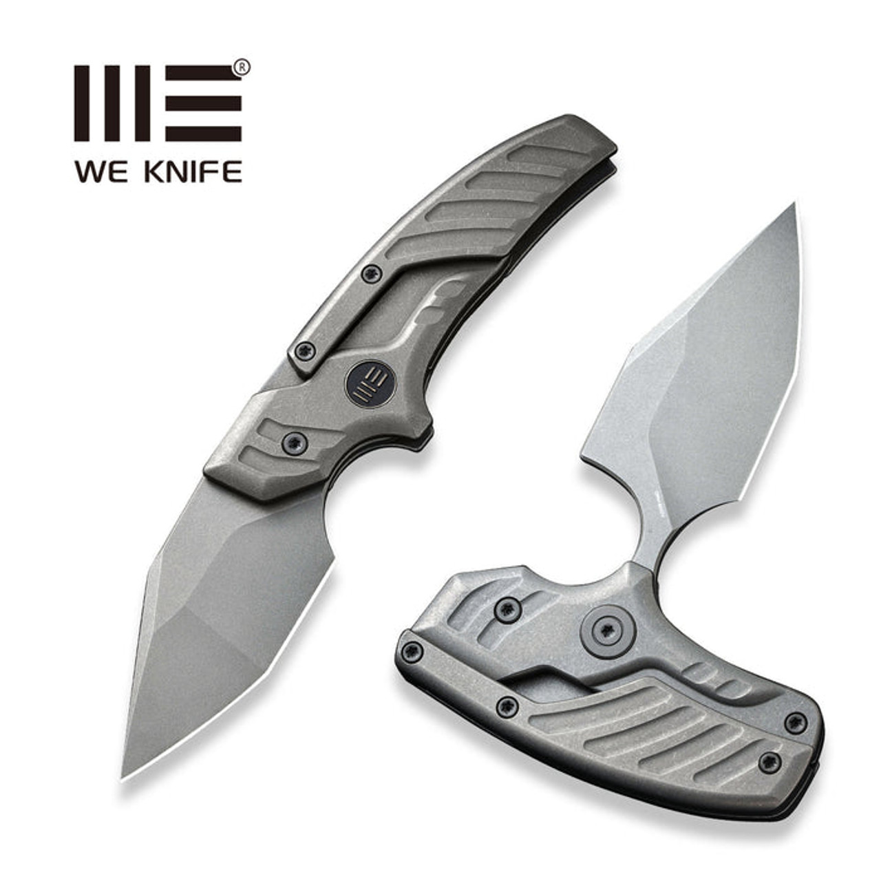 We Knife Typhoeus Adjustable Fixed Blade Knife (WE21036B-2) 2.27" CPM-20CV Gray Stonewashed Clip Point Plain Blade, Gray Titanium Handle