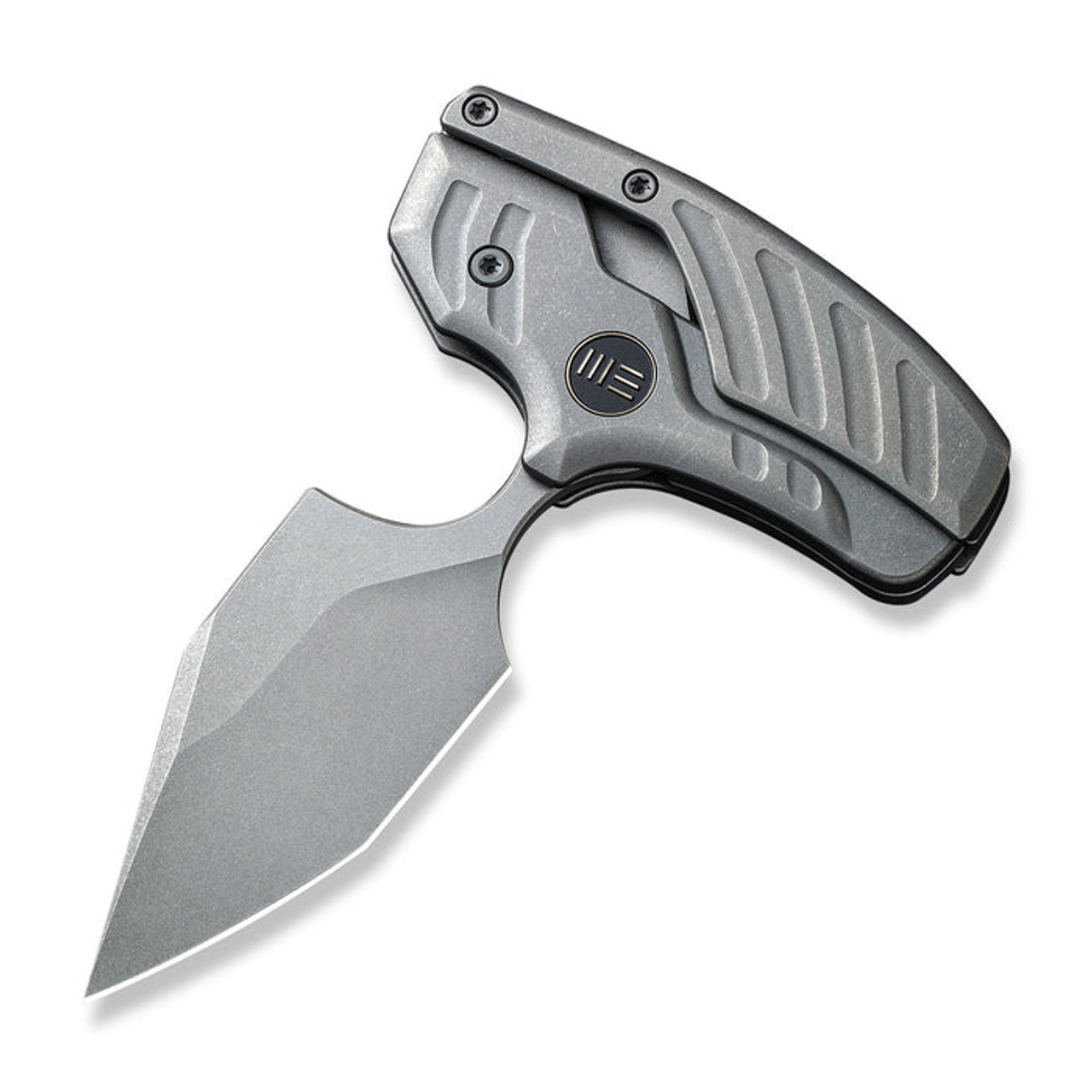 We Knife Typhoeus Adjustable Fixed Blade Knife (WE21036B-2) 2.27" CPM-20CV Gray Stonewashed Clip Point Plain Blade, Gray Titanium Handle