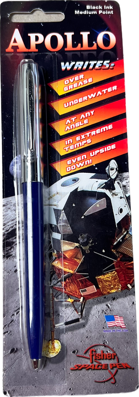 Fisher Space Pens Apollo Plastic Barrel Cap-O-Matic Space Pen (FP000801) PR4 Black Ink, Blue Barrel, Silver Cap