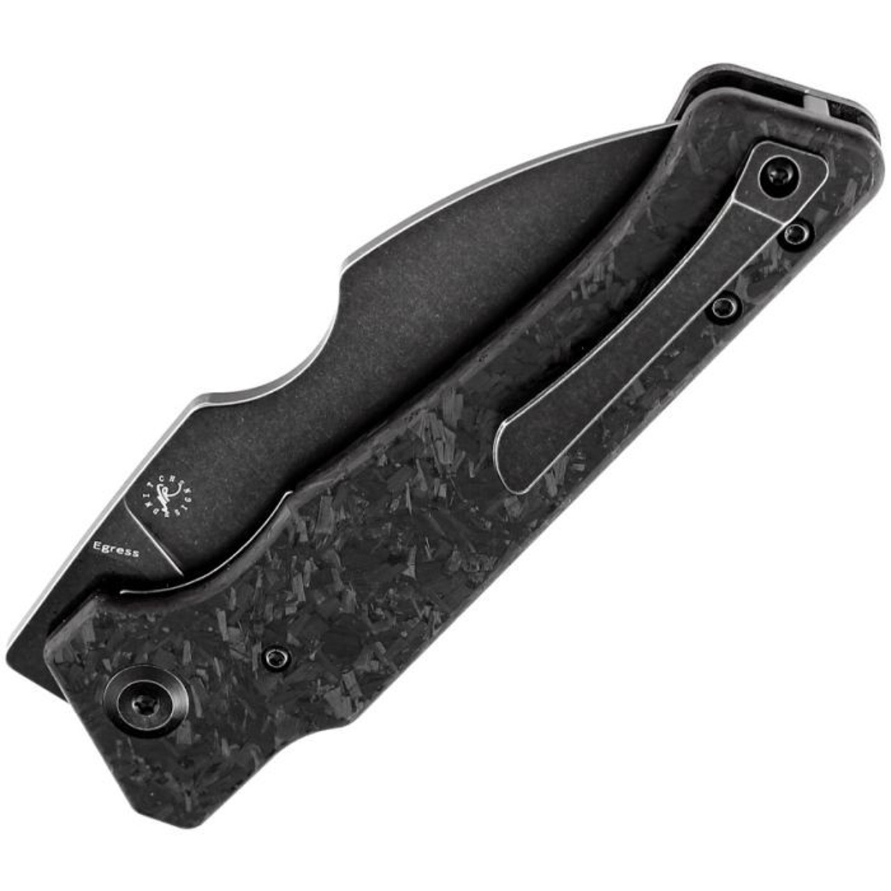 Kansept Egress (K1033B2) 3.47" CPM-S35VN Blackwashed Wharncliffe Plain Blade, Black Shredded Carbon Fiber Handle