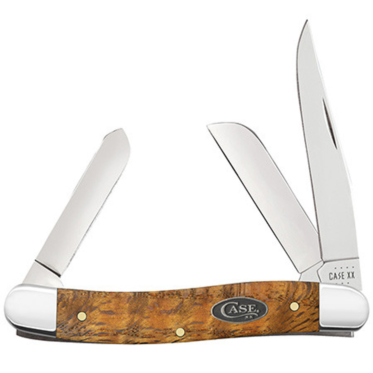 Case Medium Stockman 47122- Tru-Sharp Stainless Steel Clip, Sheepfoot, and Spey Blades, Yellow Curly Oak (7318 SS)