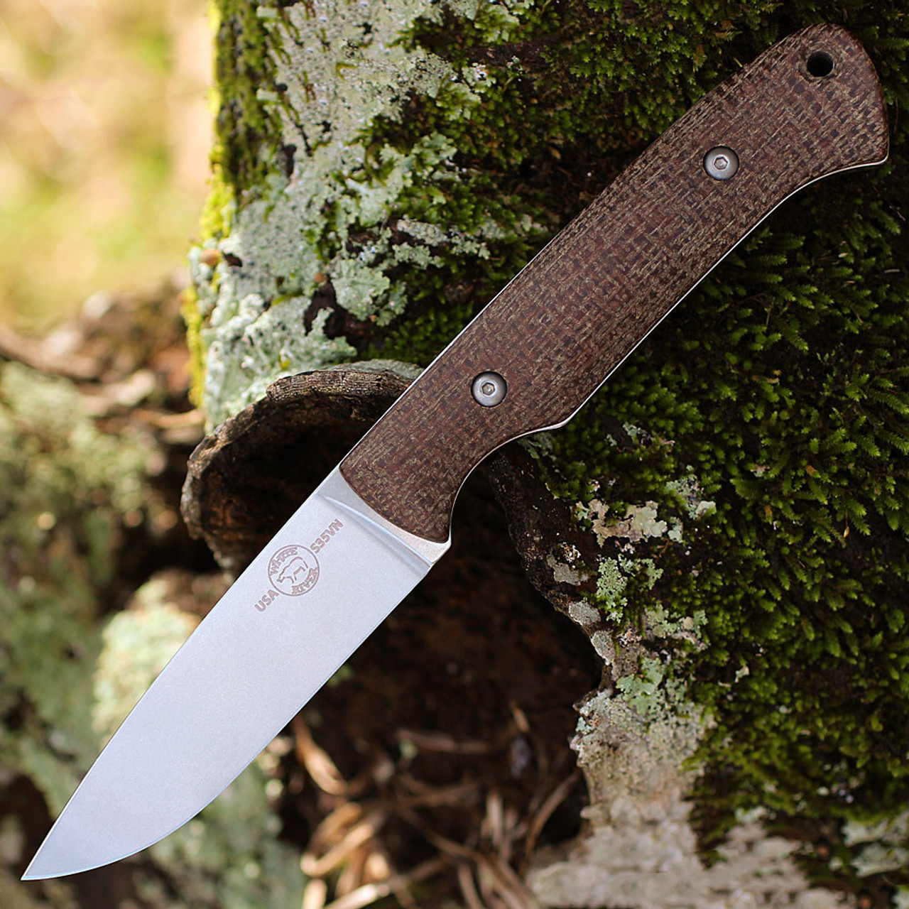 White River Hunter Fixed Blade Knife (WRHNT-BNA)- 3.5in CPM-S35VN Satin Drop Point Plain Blade, Natural Burlap Micarta Handle - Kydex Sheath