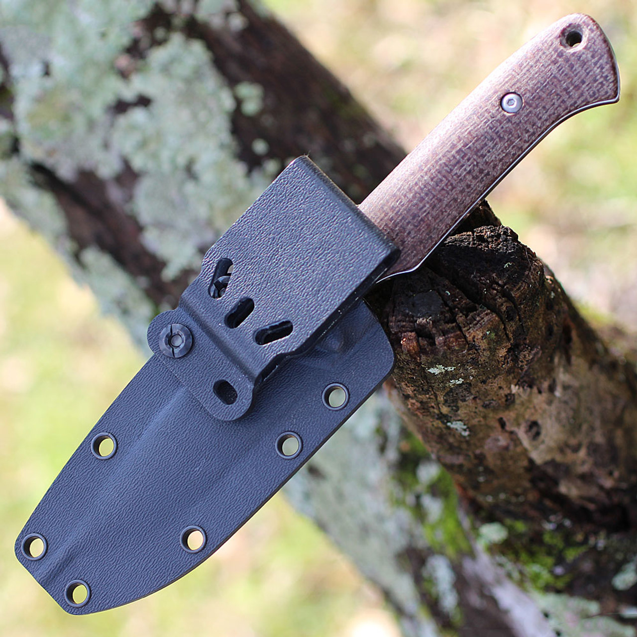 White River Hunter Fixed Blade Knife (WRHNT-BNA)- 3.5in CPM-S35VN Satin Drop Point Plain Blade, Natural Burlap Micarta Handle - Kydex Sheath