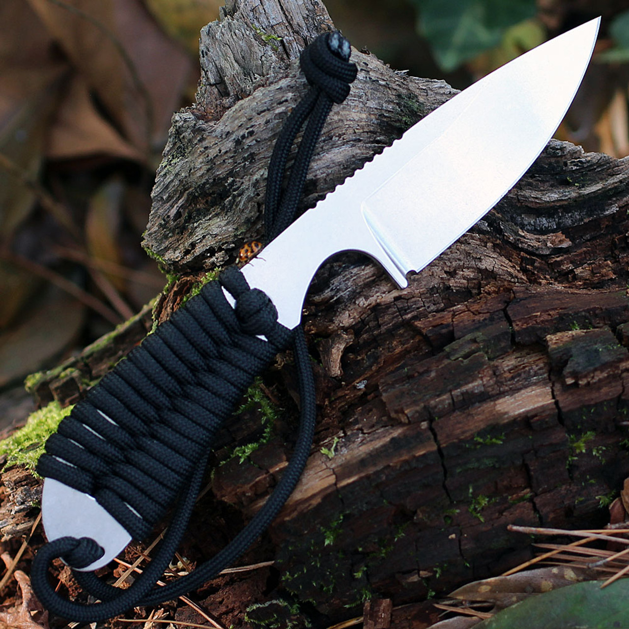 White River M1 BackPacker Fixed Blade (WRM1-PBL) - 3.0in CPM-S35VN Stonewash Drop Point Plain Blade, Black Paracord wraped handle - Kydex Sheath