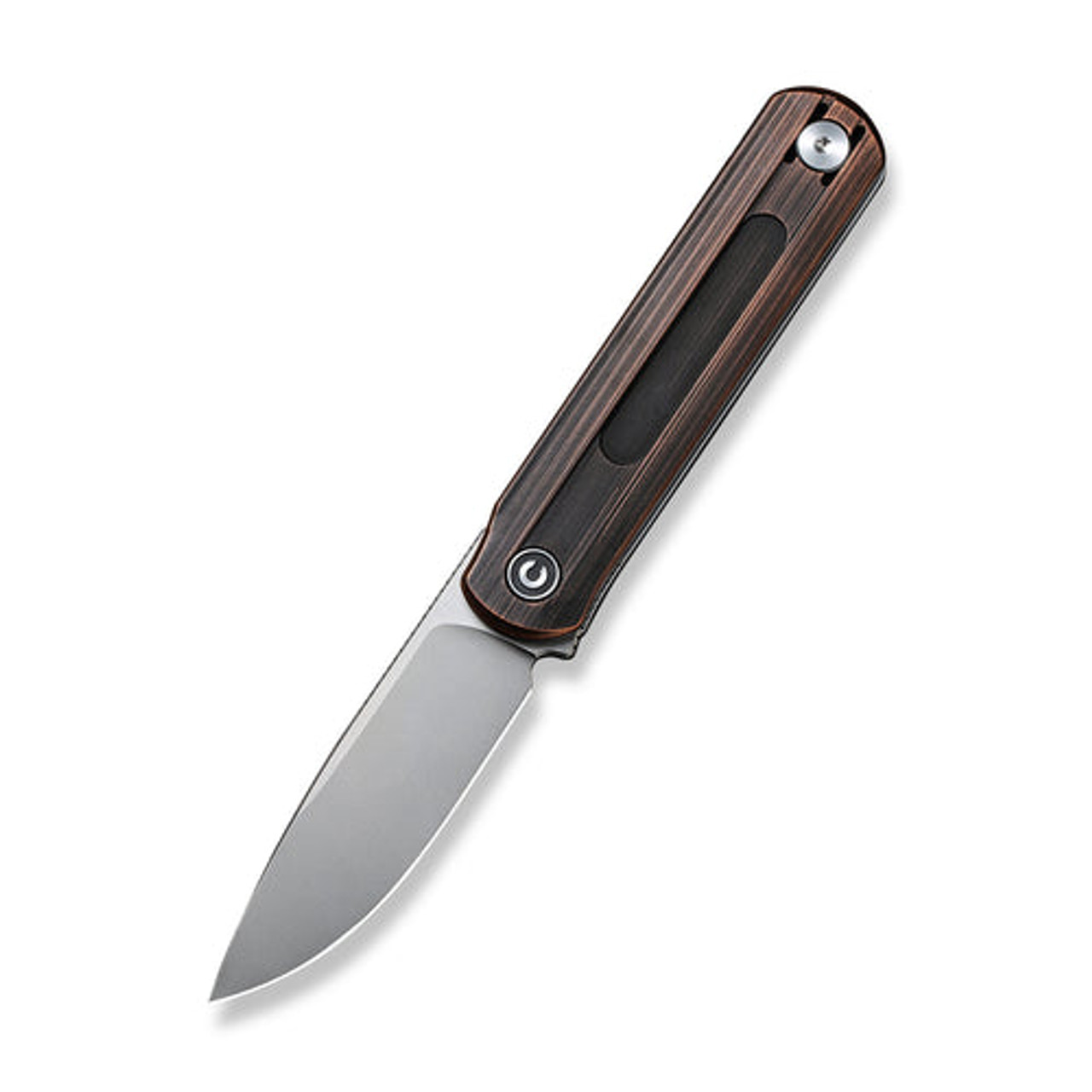 CIVIVI Foldis Front Flipper Knife (C21044-1) 2.67" Silver Bead Blasted Nitro-V Drop Point Plain Blade, Black Hand Rubbed Copper Handle